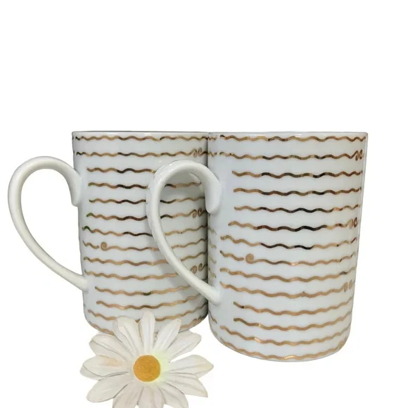 POTTERY BARN MUG 2pcs Nile Gold Trim Accent 14 oz Coffee COFFEE MUG - Picture 4 of 10